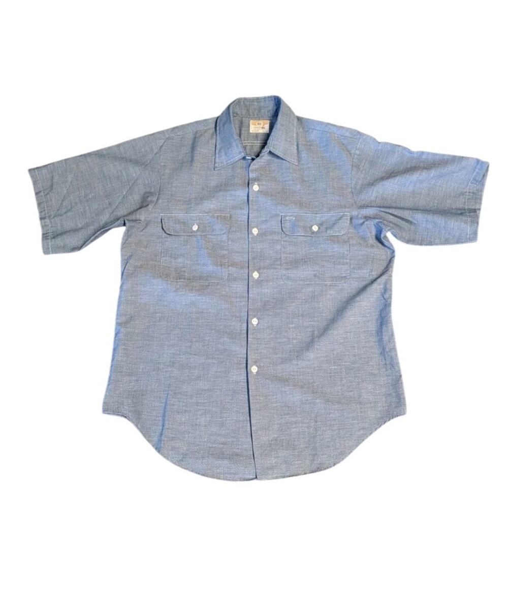 Vintage Penneys Big Mac Penn Prest Button Up Shirt Chambray Blue U